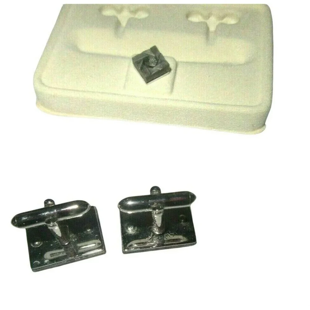 Vintage Silver Mirrored Mirror Woven Bamboo SWANK Cufflinks Cuff Links Tie Tac S